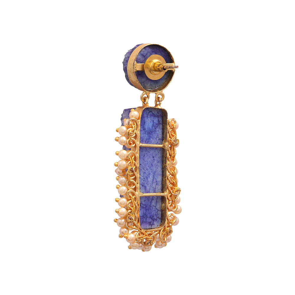 Tarini- Unpolished Stone Embellished With Mini Pearls(Blue)