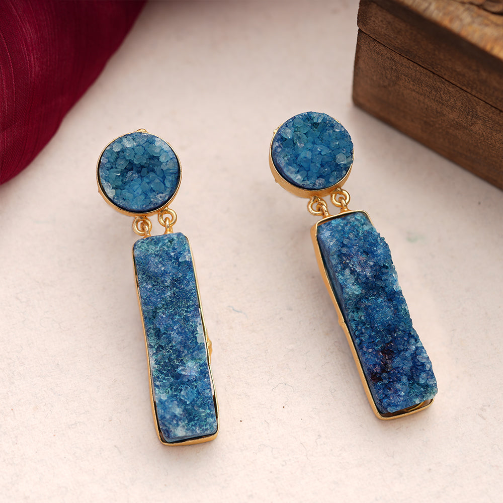 Blue Unpolished Stone Earrings