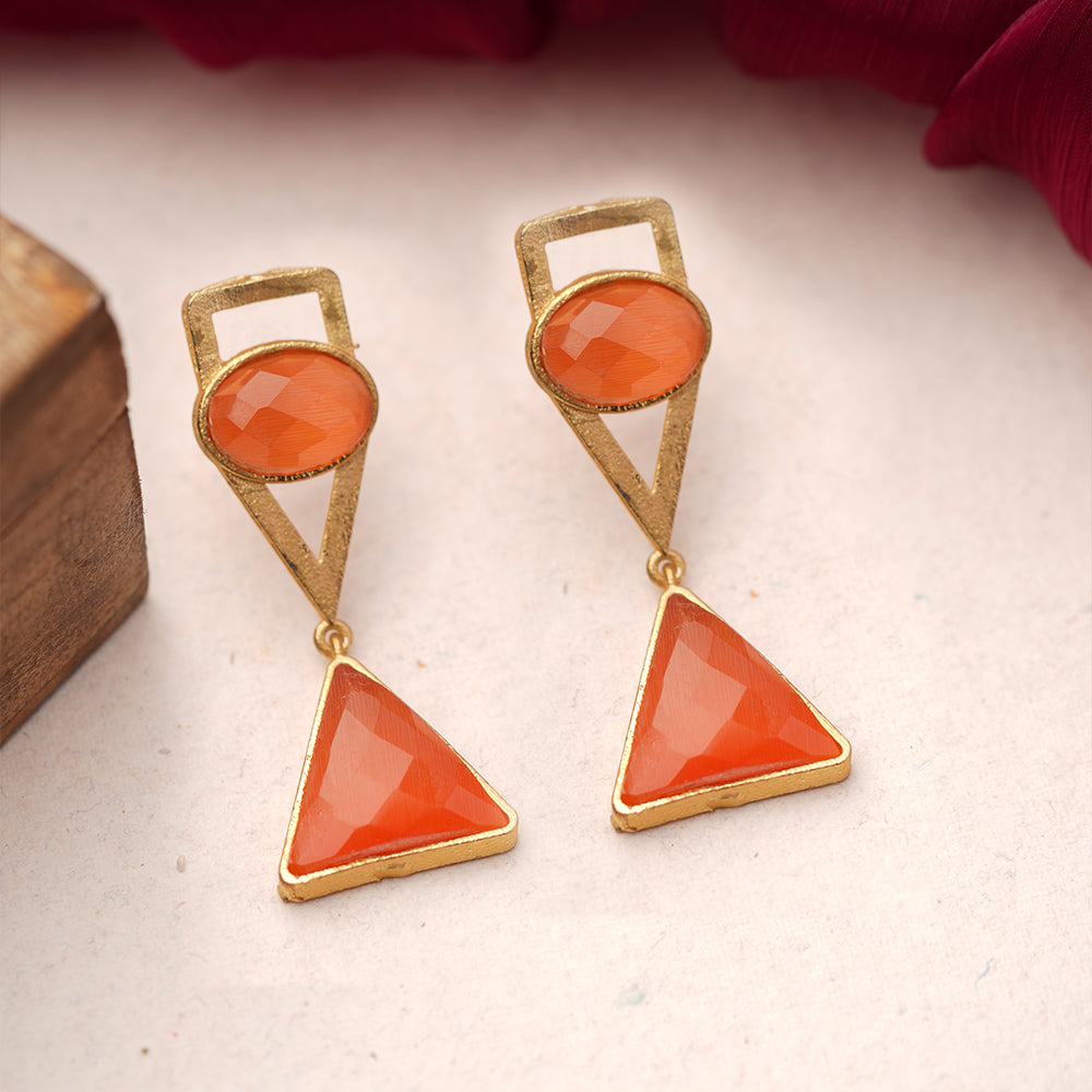 Anaya- Stone Studded Framed Dangler Earrings(Peach Puff)