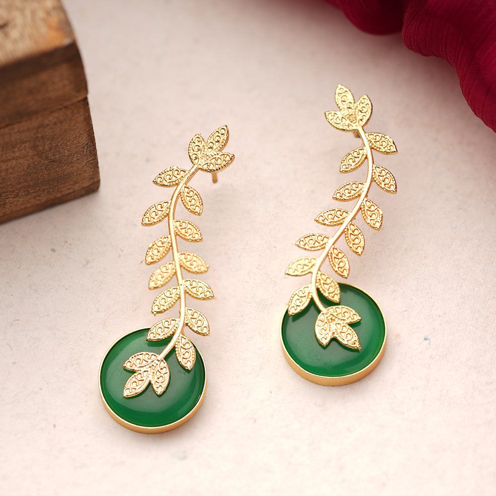 Ashvi- Stone Studded Dangler Earrings(Green)