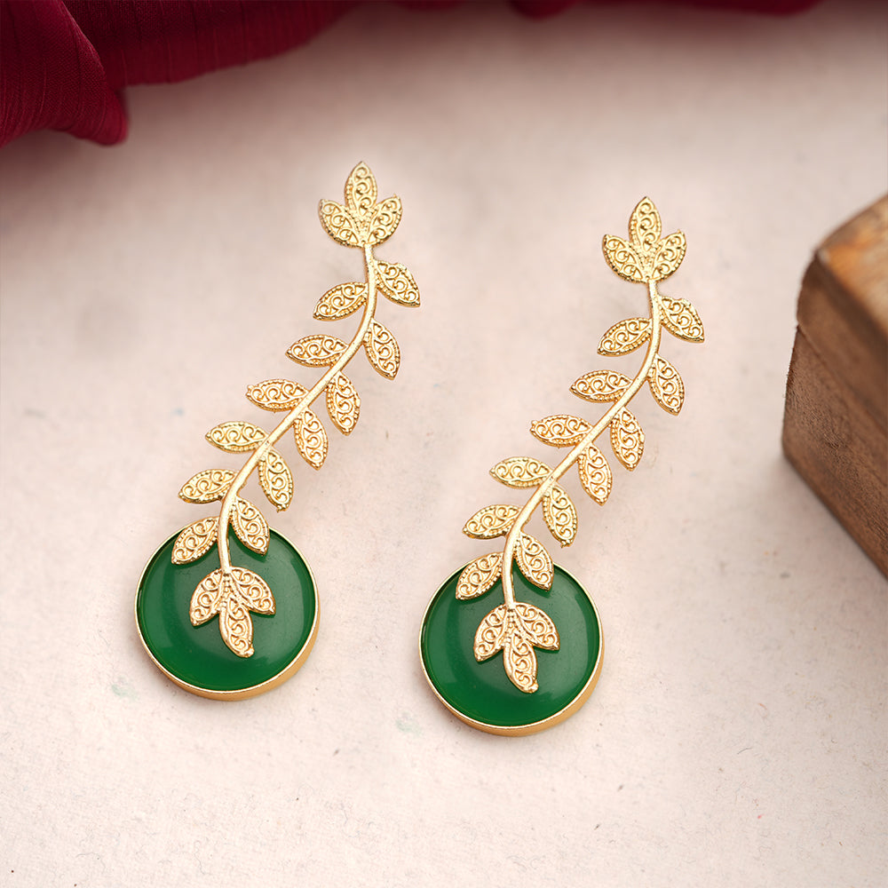 Ashvi- Stone Studded Dangler Earrings(Green)