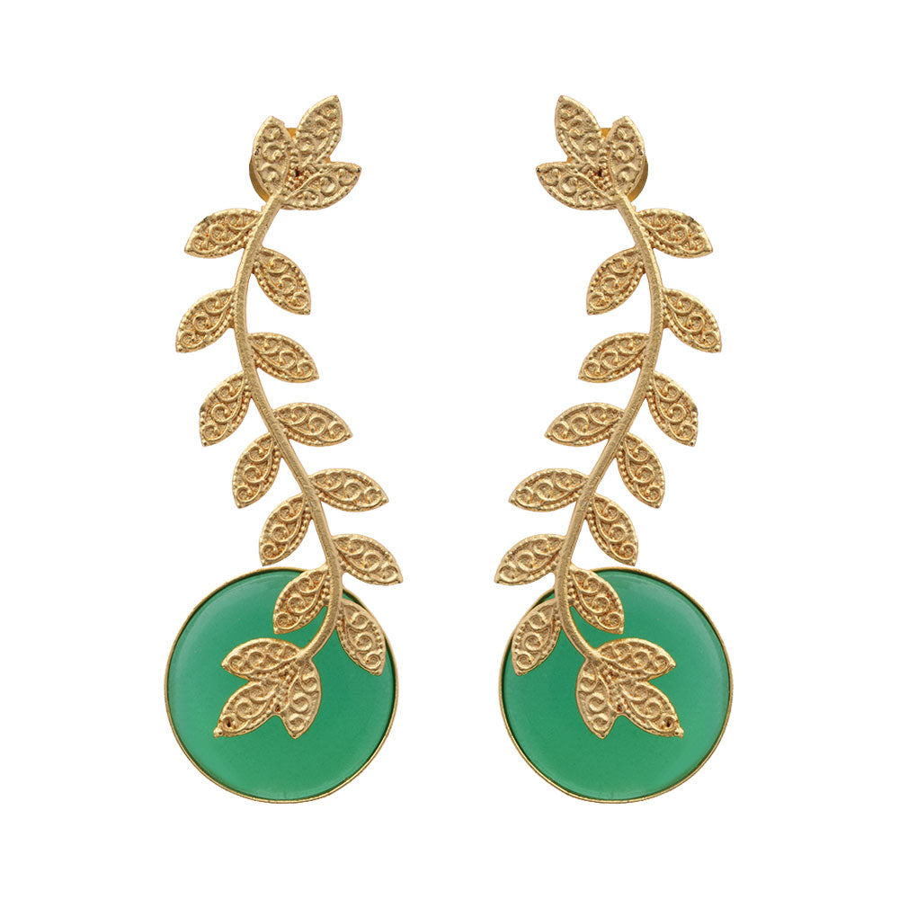 Ashvi- Stone Studded Dangler Earrings(Green)