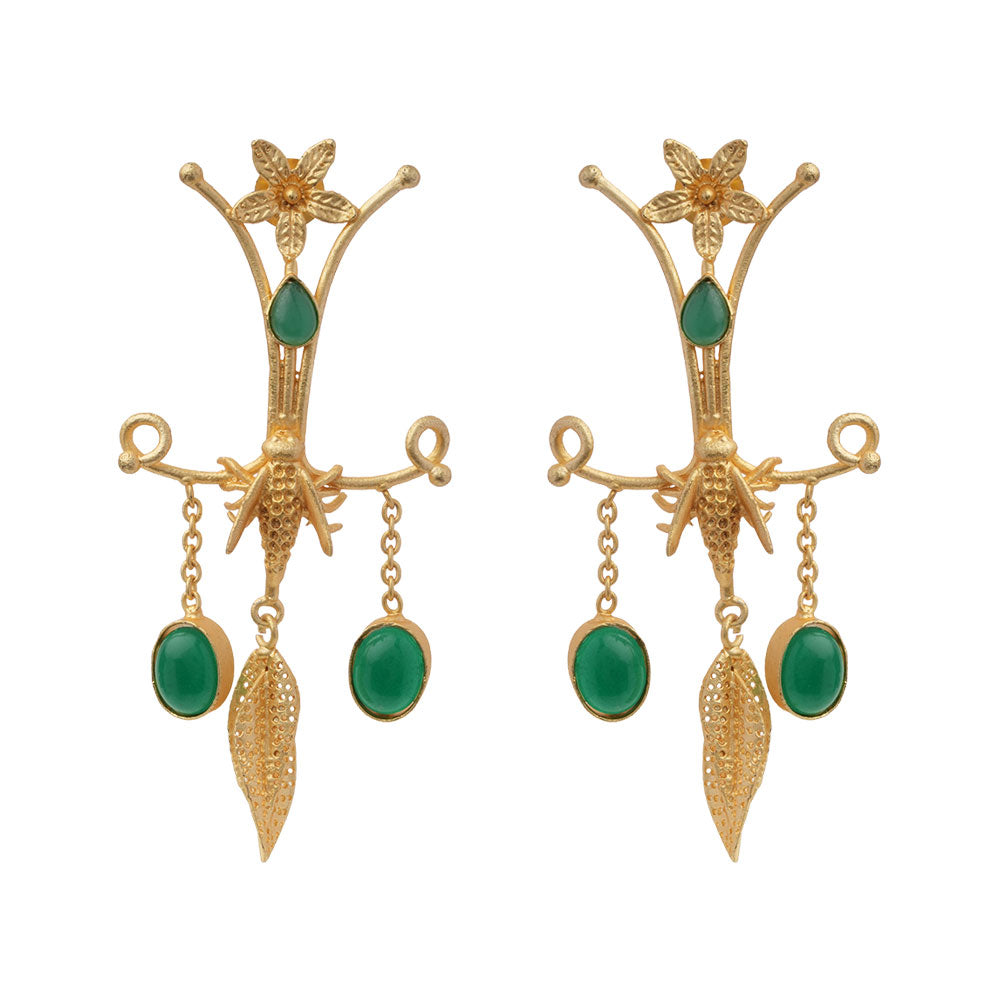 Arya- Stone Studded Dangler Earrings(Green)