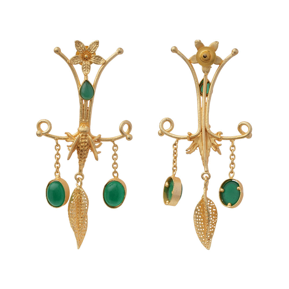 Arya- Stone Studded Dangler Earrings(Green)