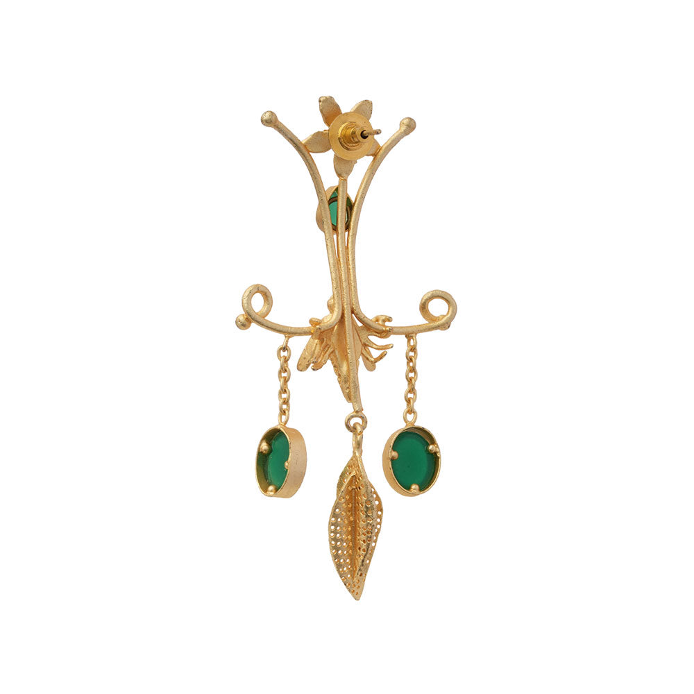 Arya- Stone Studded Dangler Earrings(Green)