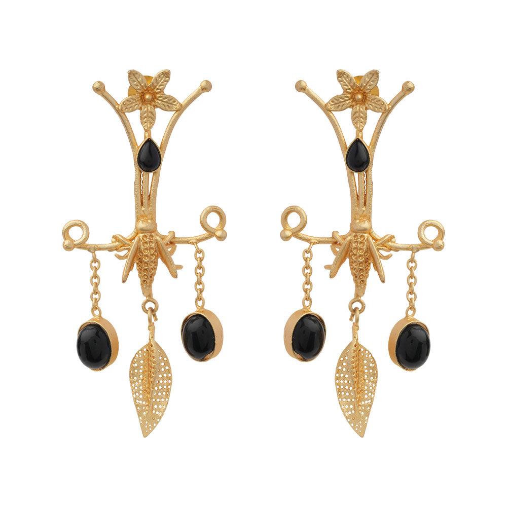 Arya- Stone Studded Dangler Earrings(Black)