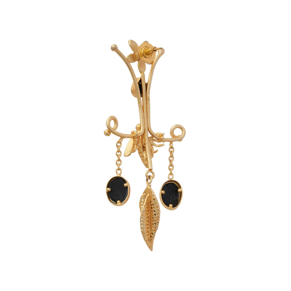 Arya- Stone Studded Dangler Earrings(Black)