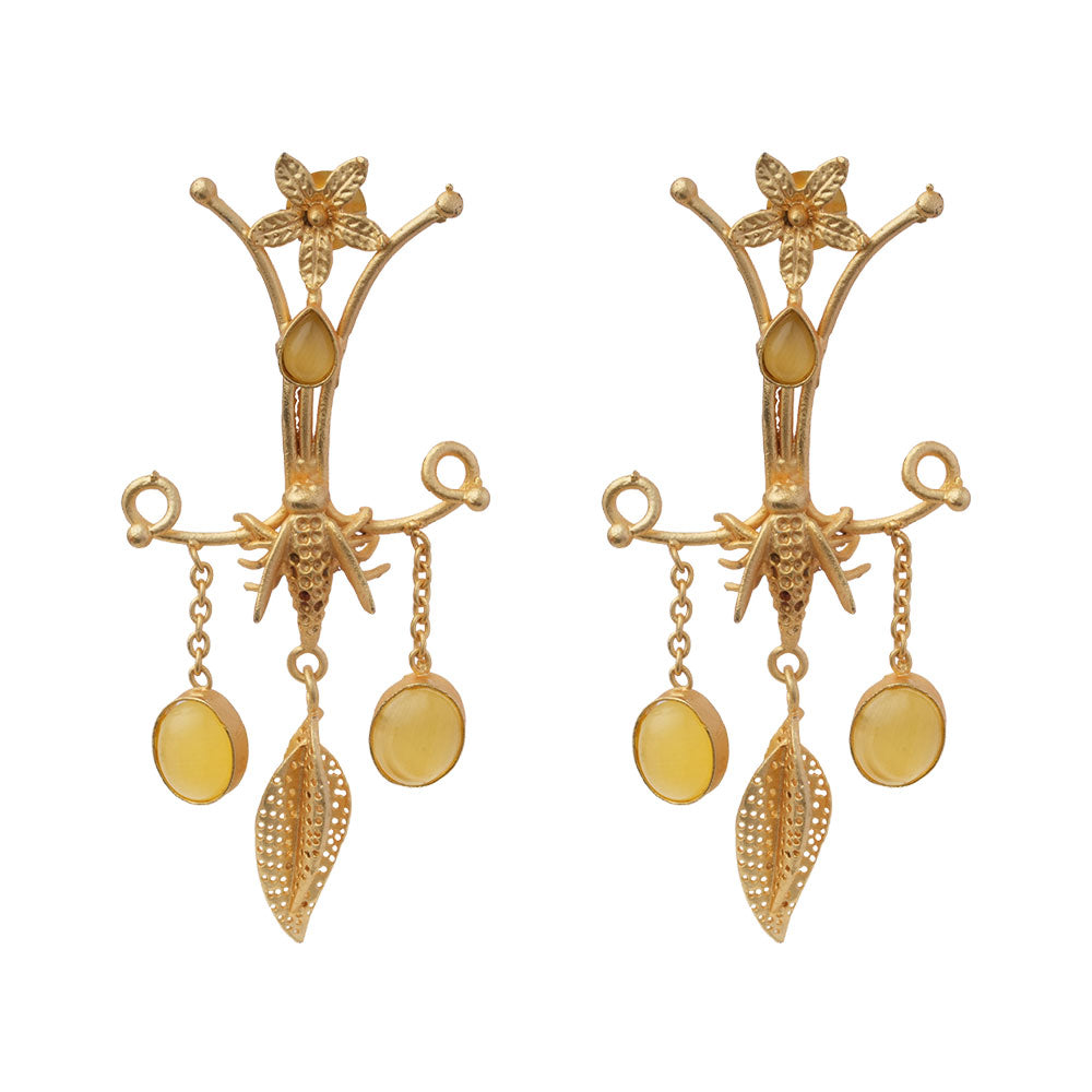 Arya- Stone Studded Dangler Earrings(Yellow)