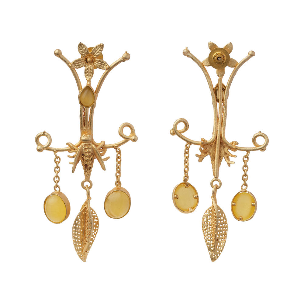 Arya- Stone Studded Dangler Earrings(Yellow)