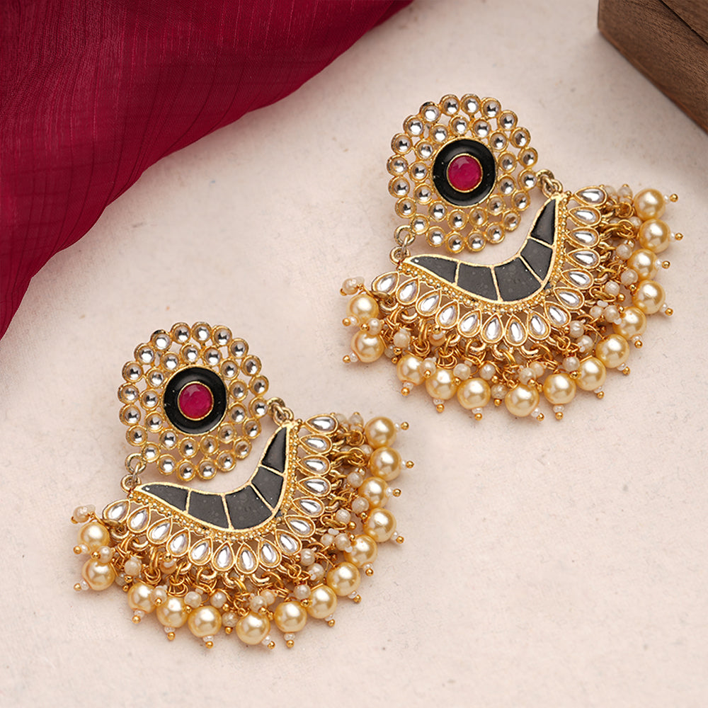Myra- Stone Studded Hanging Pearl Dangler Earrings
