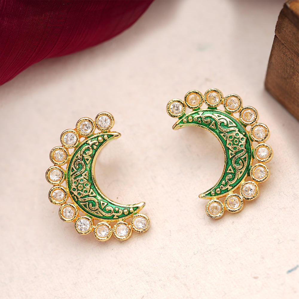 Kira- Kundan Studded Stud Earrings(Green)