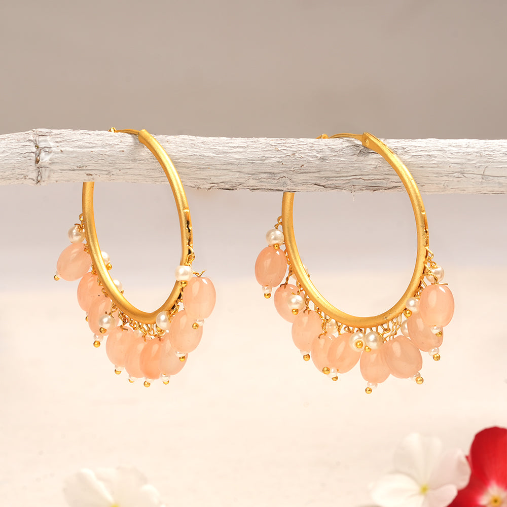 Zoya- Hanging Pearl Hoops Earrings(PeachPuff)