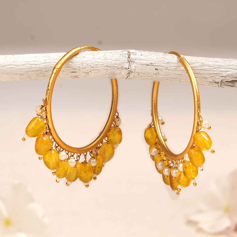 Zoya- Hanging Pearl Hoops Earrings(Golden)