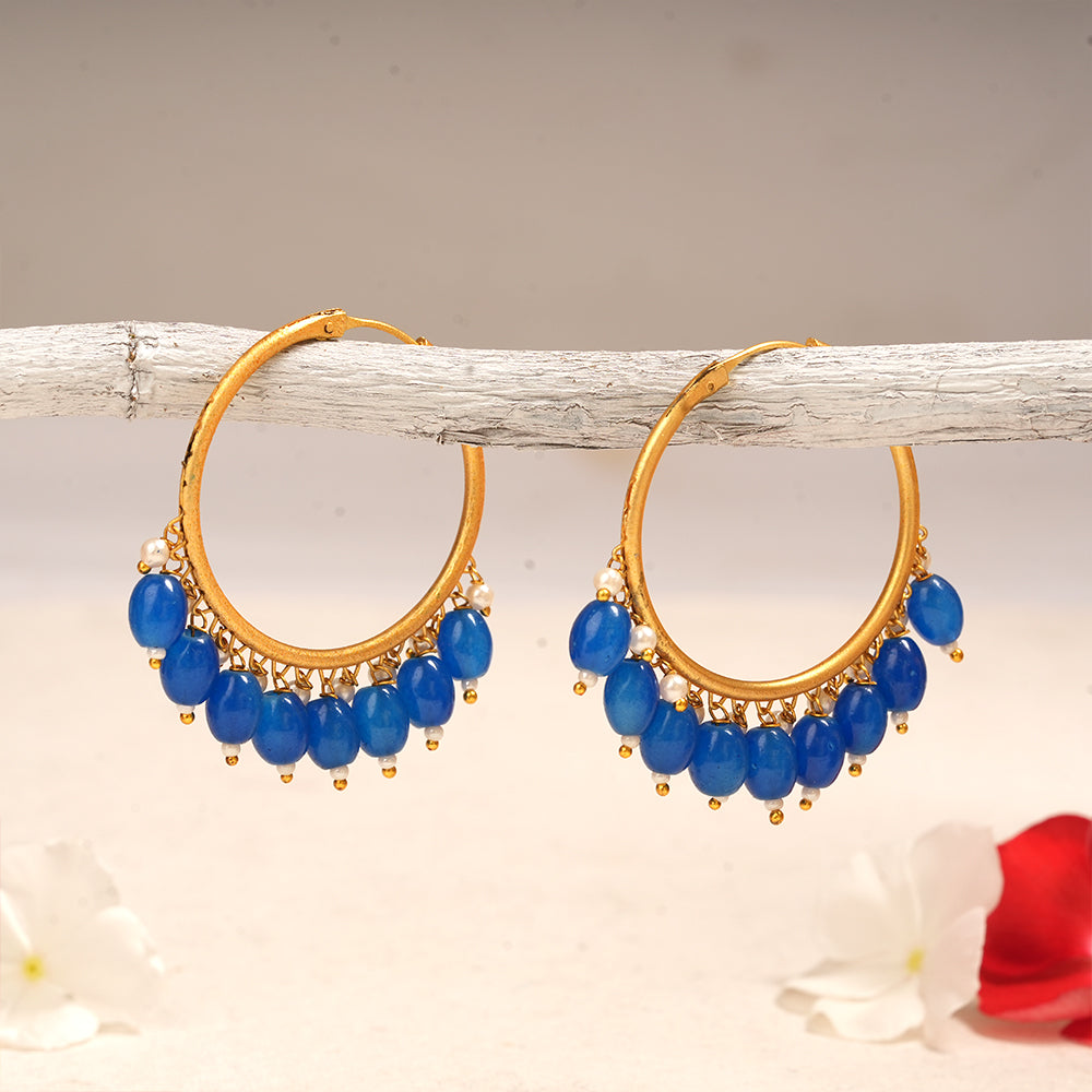 Zoya- Hanging Pearl Hoops Earrings(Navy Blue)