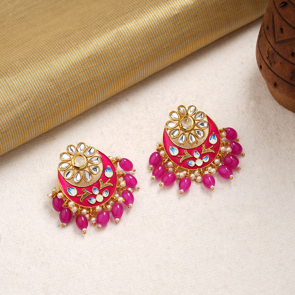 Aarvi- Stone Studded Dangler Earrings(Pink)