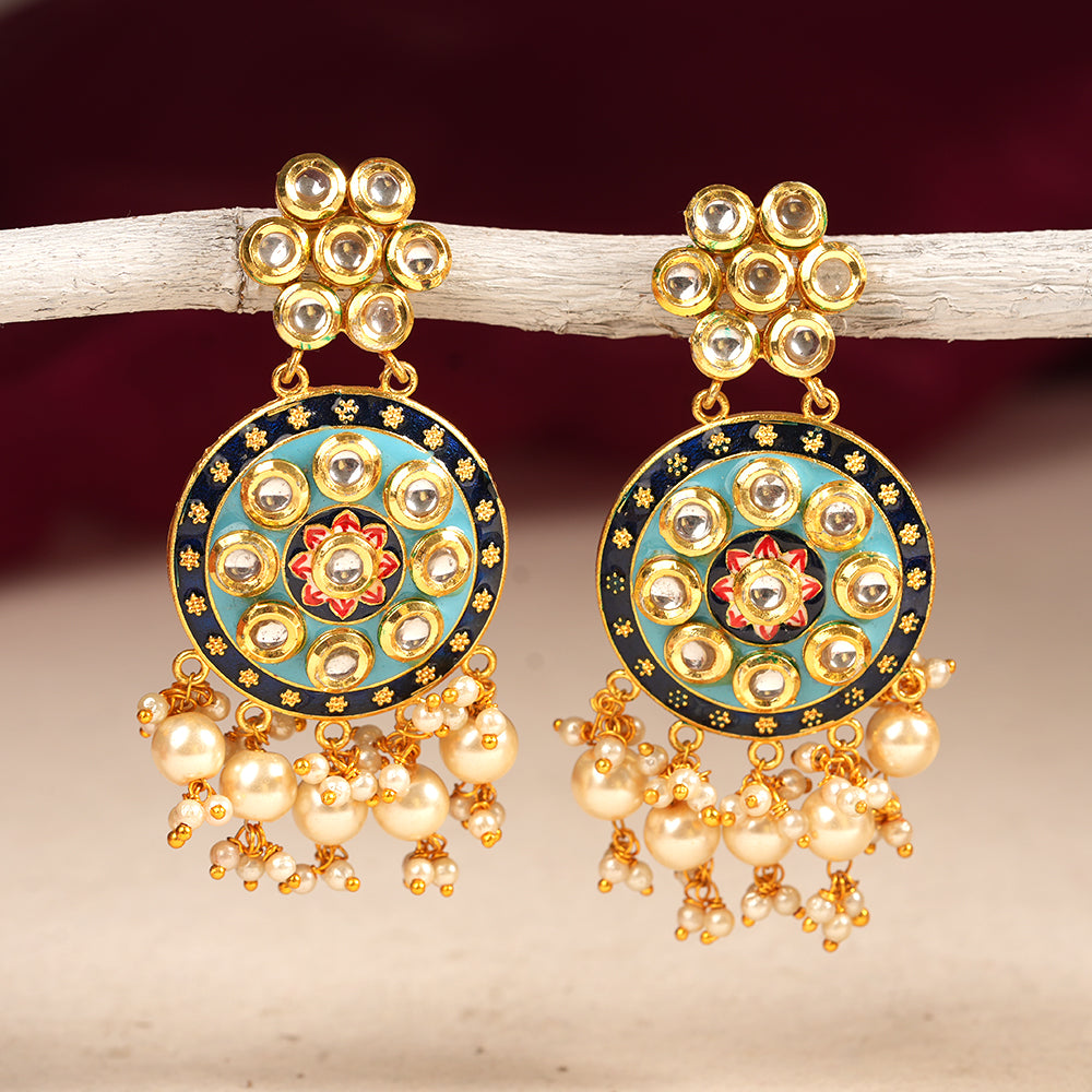 Aarya- Meenakari Work Hanging Pearl Dangler Earrings(Multicolored)