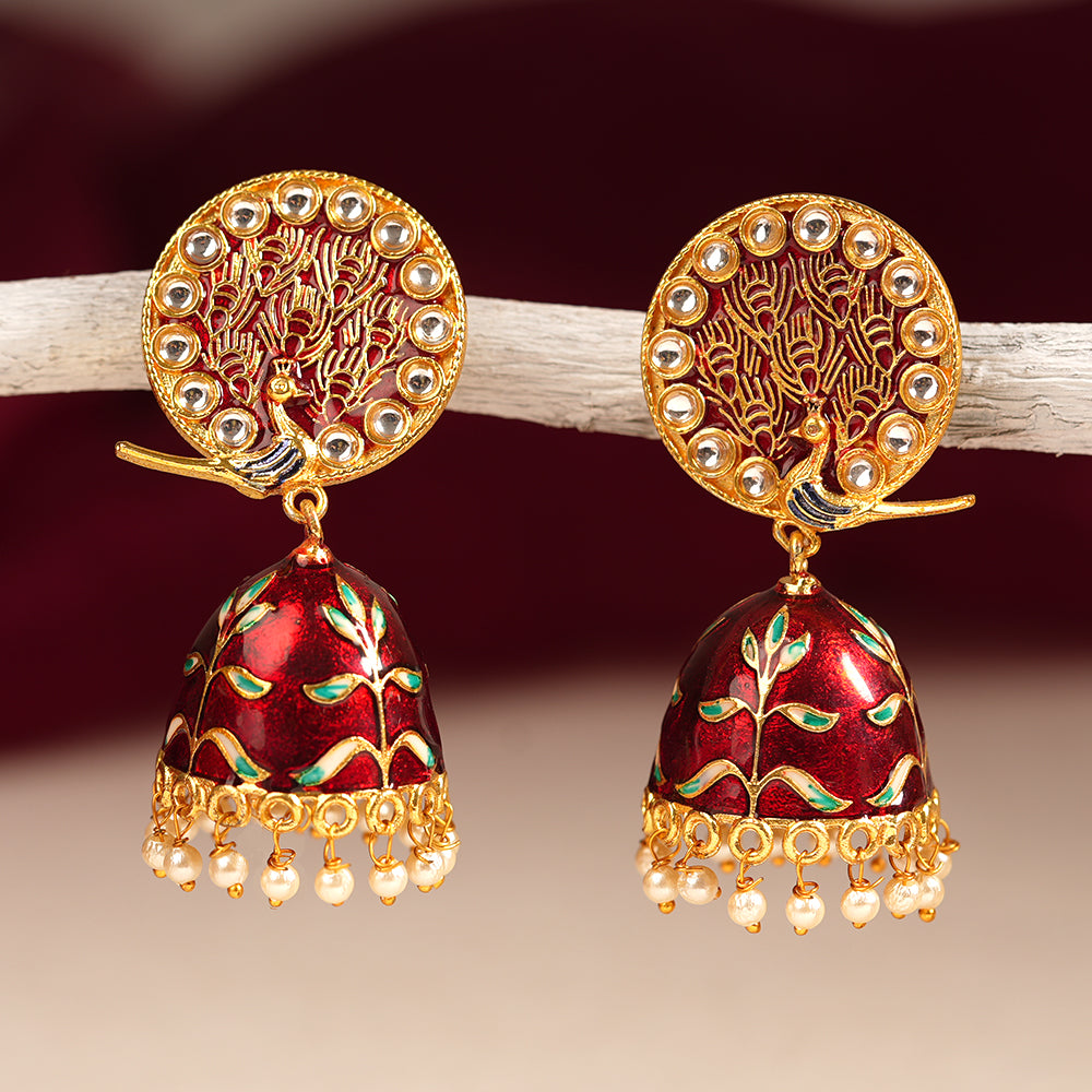 Aayra- Stone Studded Hanging Pearl Jhumka Earrings