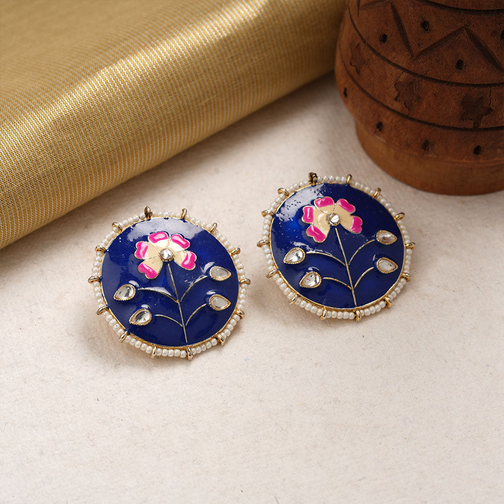 Anahita- Stone Studded Pearl Framed Stud Earrings(Blue)