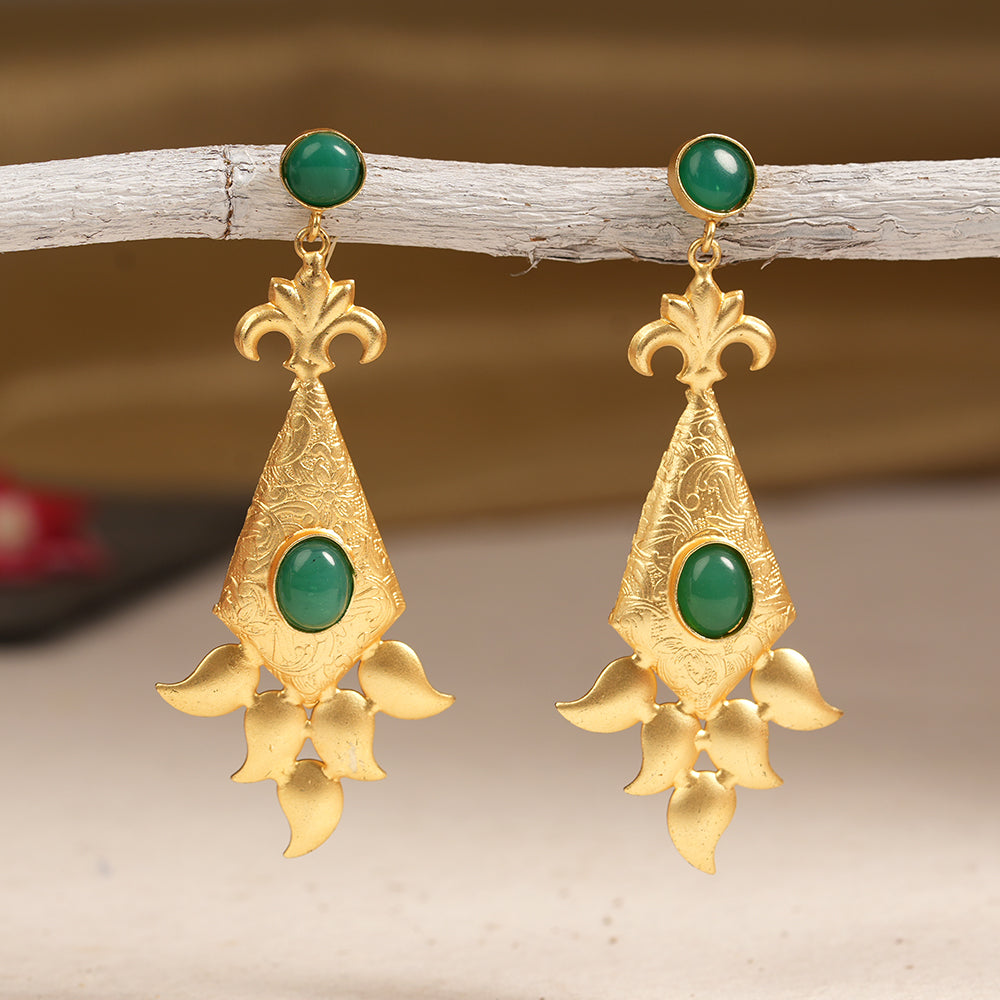 Ashvi- Stone Studded Dangler Earrings(Green)