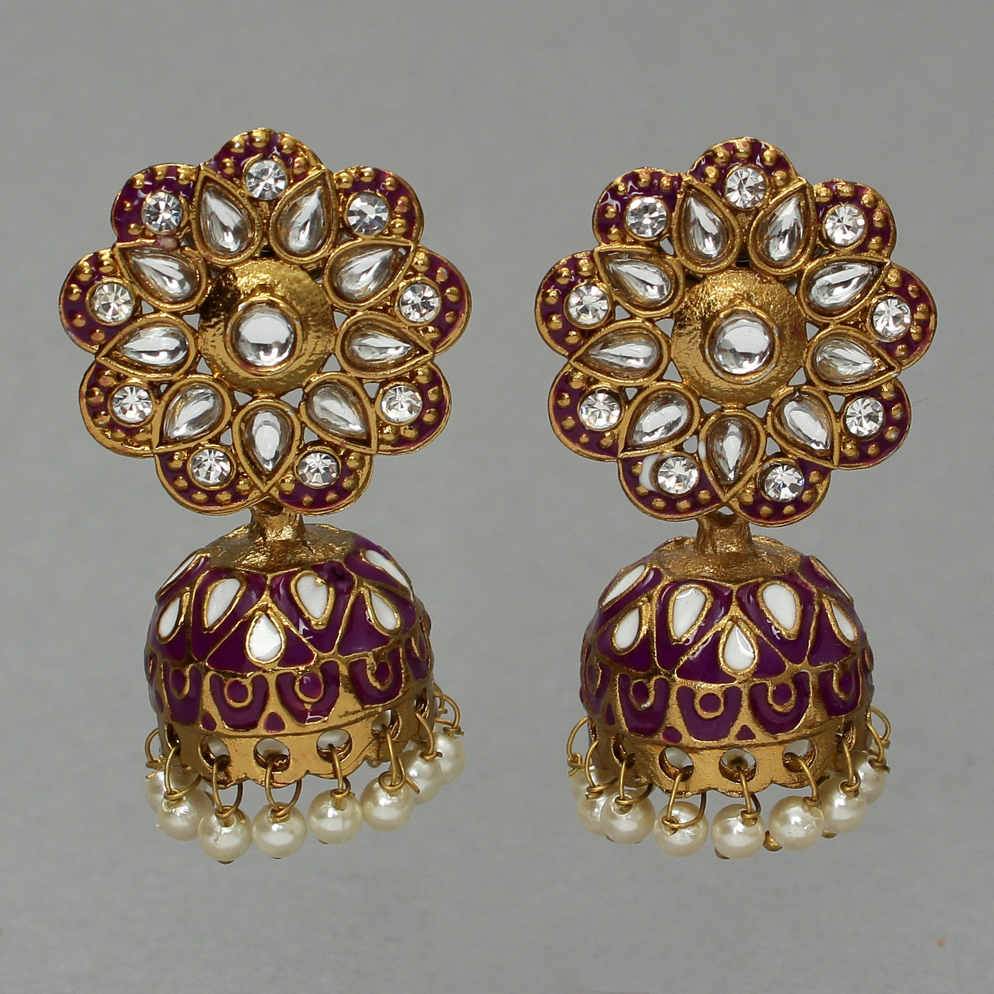 Chhavi- Stone Studded Hanging Pearls Jhumka Earrings