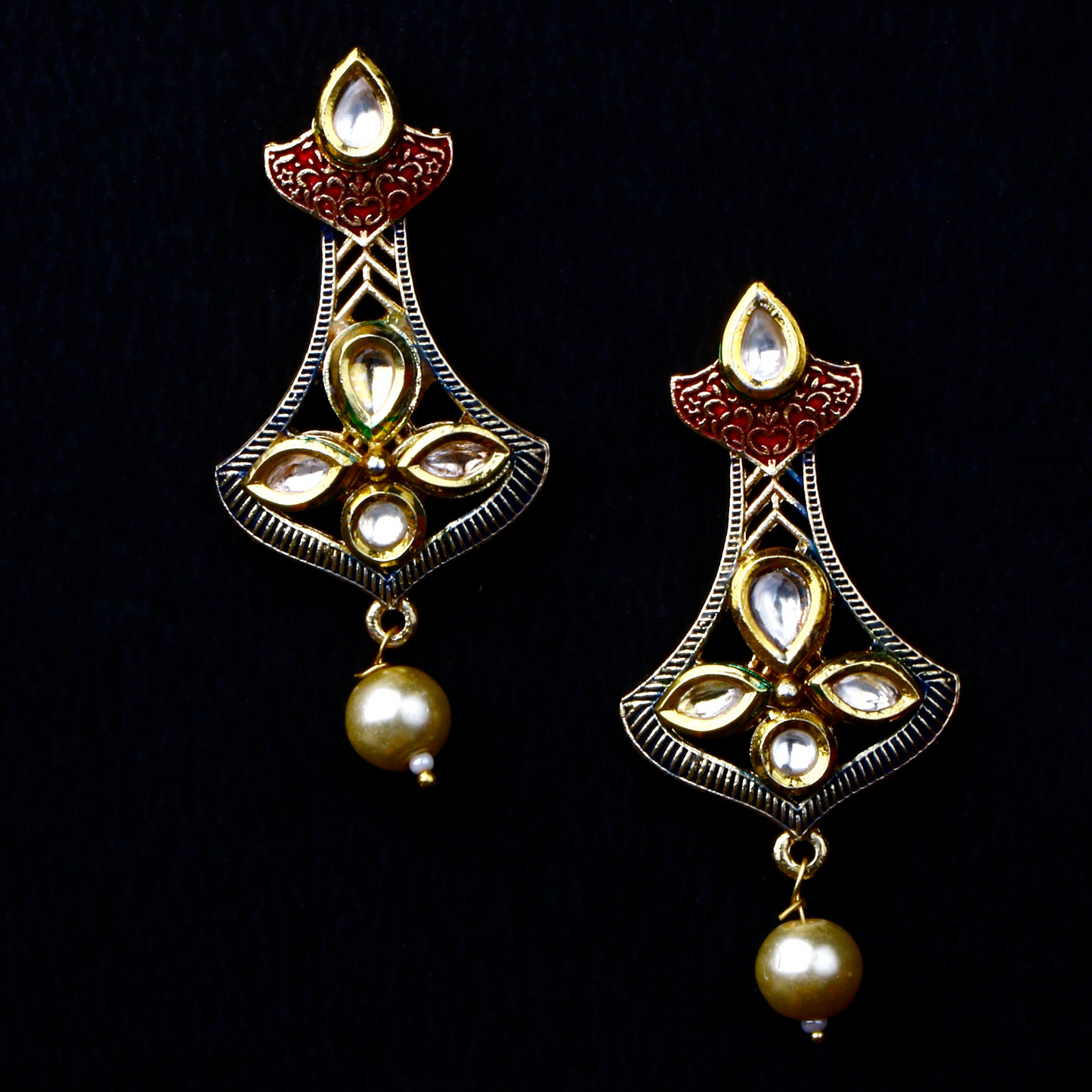 Daksha- Stone Studded Hanging Pearl Dangler Earrings
