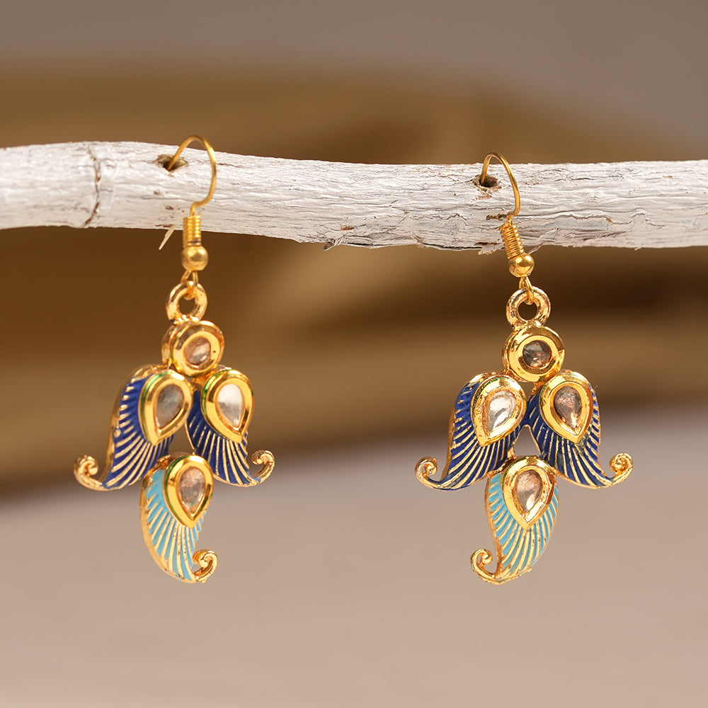 Dia- Stone Studded Hanging Pearl Earrings (Multicolored)