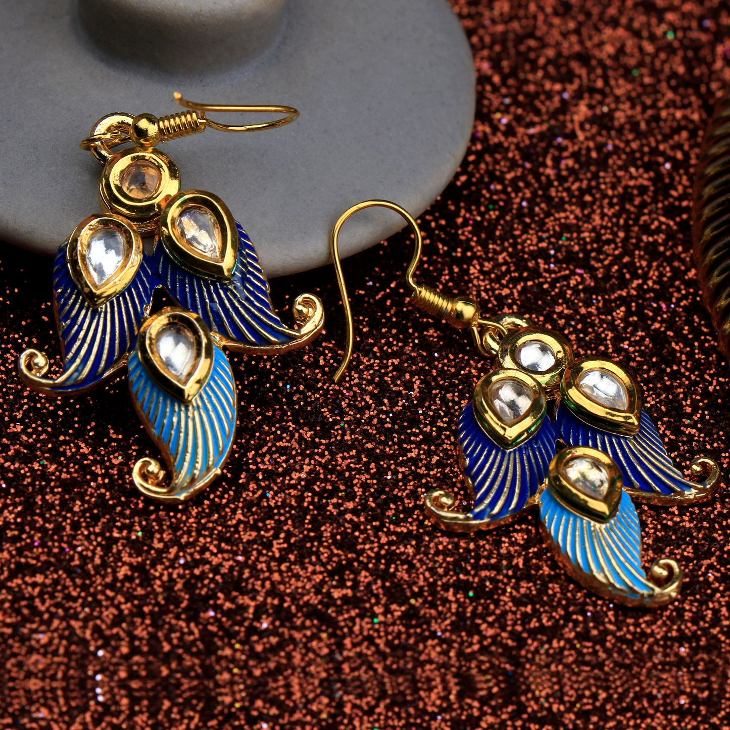 Dia- Stone Studded Hanging Pearl Earrings (Multicolored)