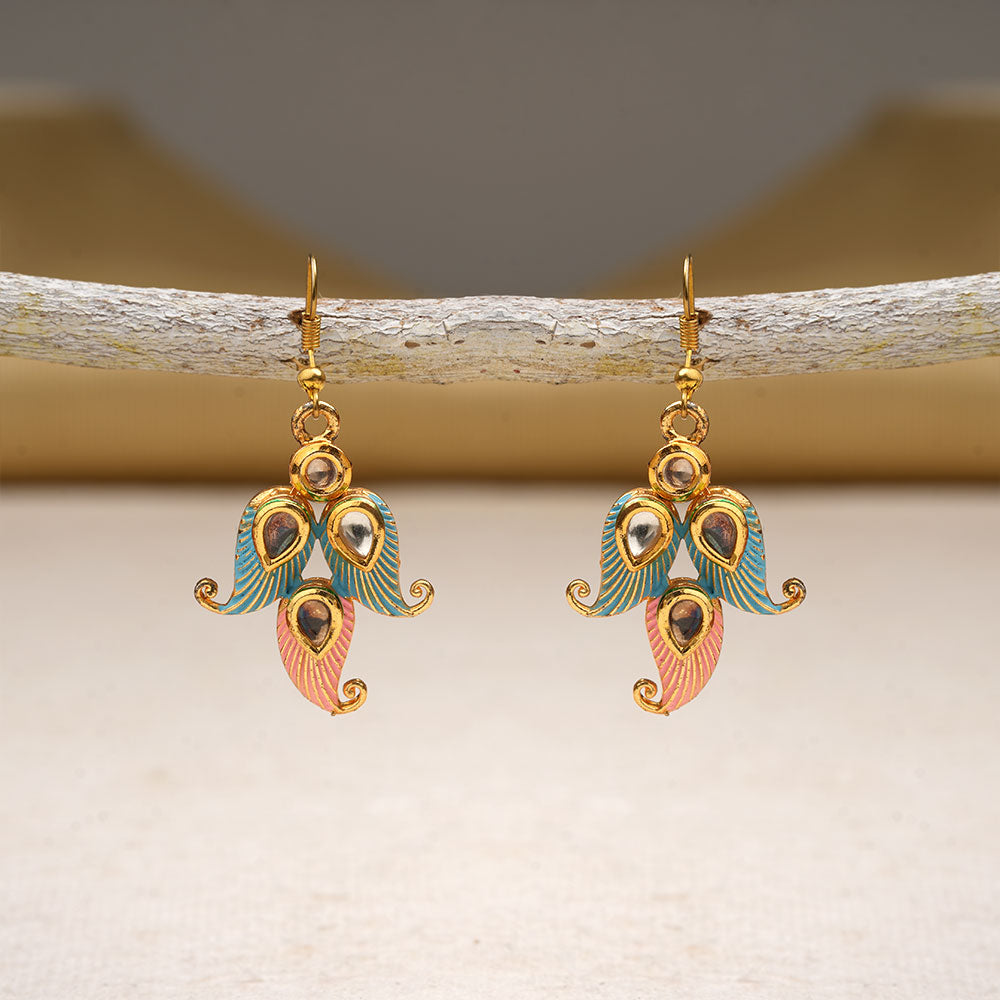 Dia- Stone Studded Hanging Pearl Earrings (Multicolored)