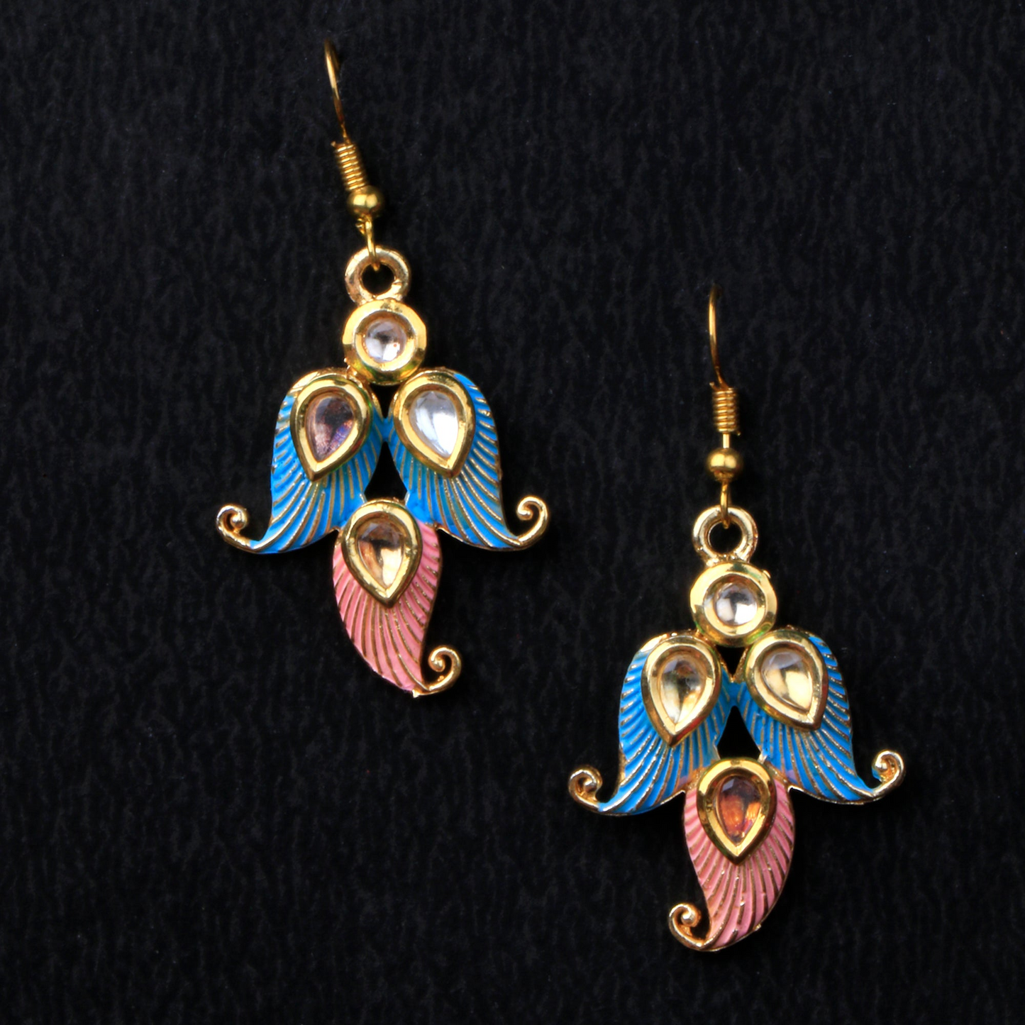 Dia- Stone Studded Hanging Pearl Earrings (Multicolored)