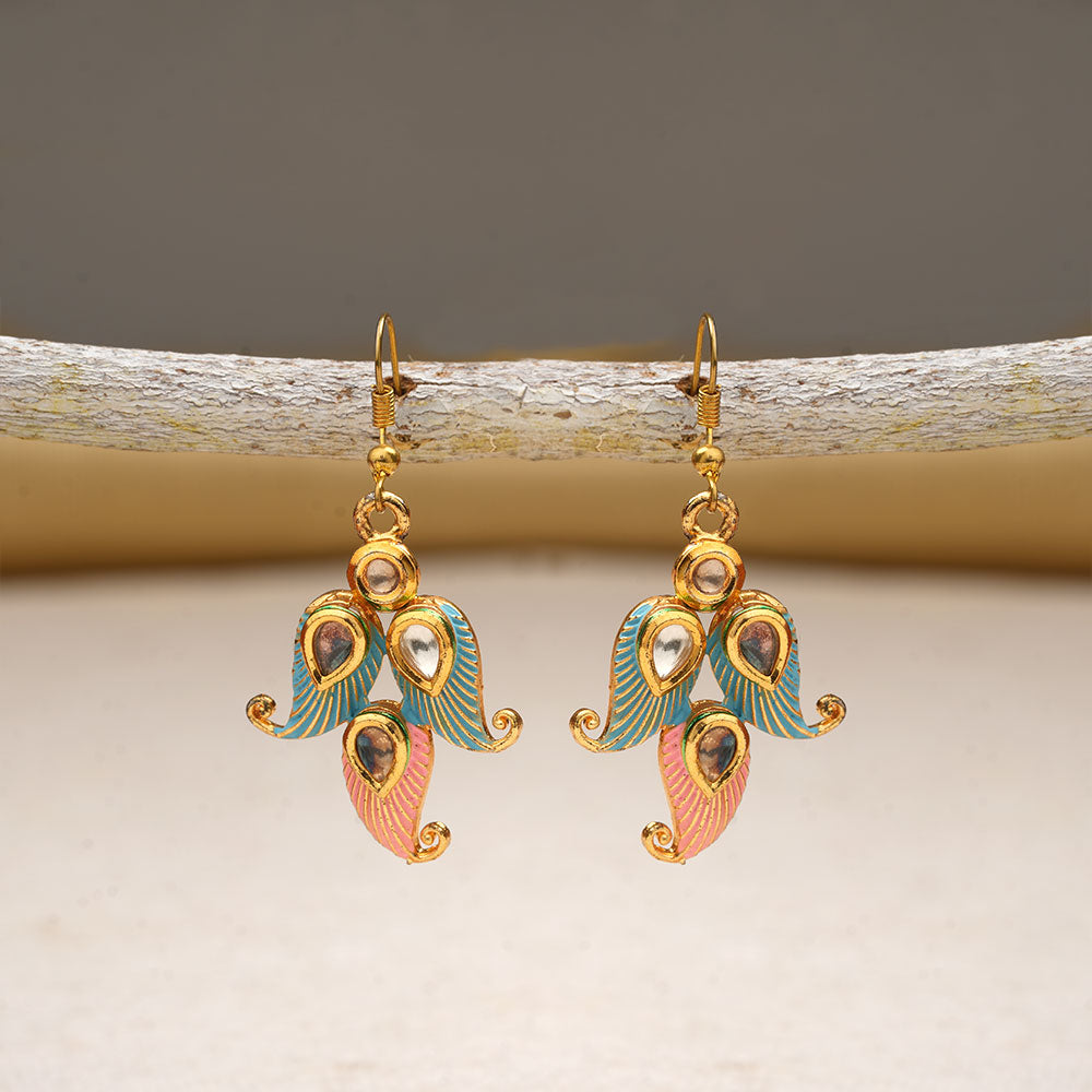 Dia- Stone Studded Hanging Pearl Earrings (Multicolored)