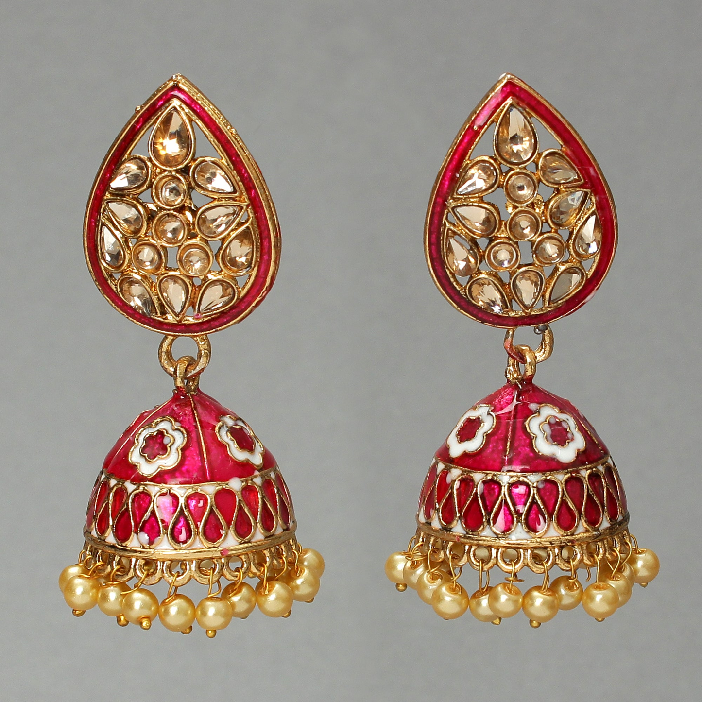 Dyuti- Stone Studded Hanging Pearl Jhumka Earrings (Red)