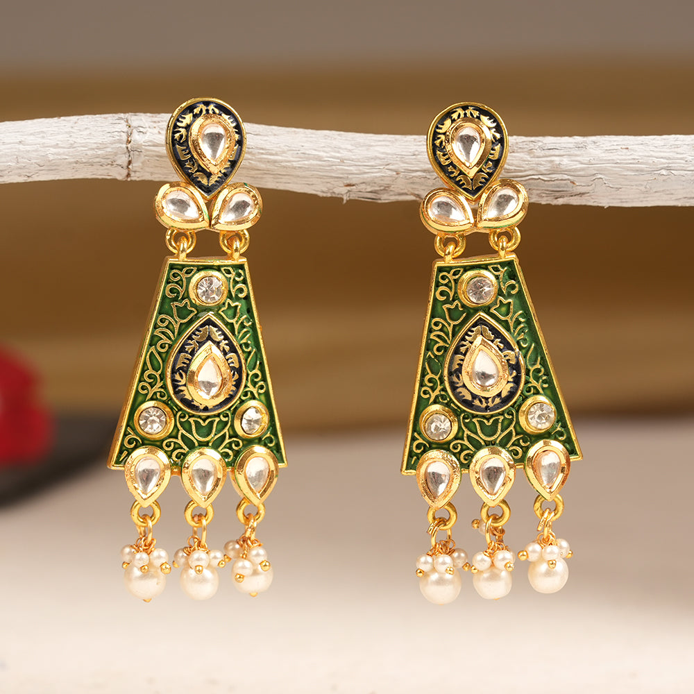Eesha- Stone Studded Hanging Pearl Dangler Earrings