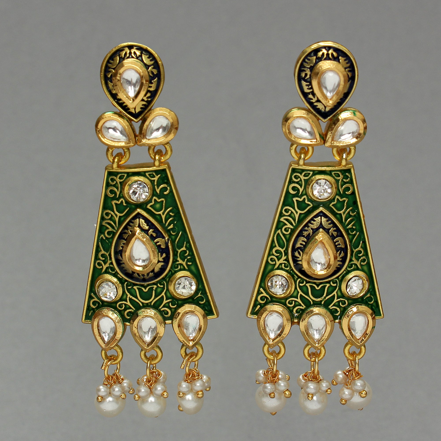 Eesha- Stone Studded Hanging Pearl Dangler Earrings