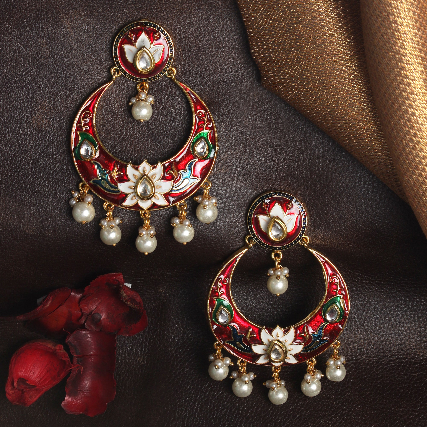 Elina- Stone Studded Hanging Pearl Dangler Ear