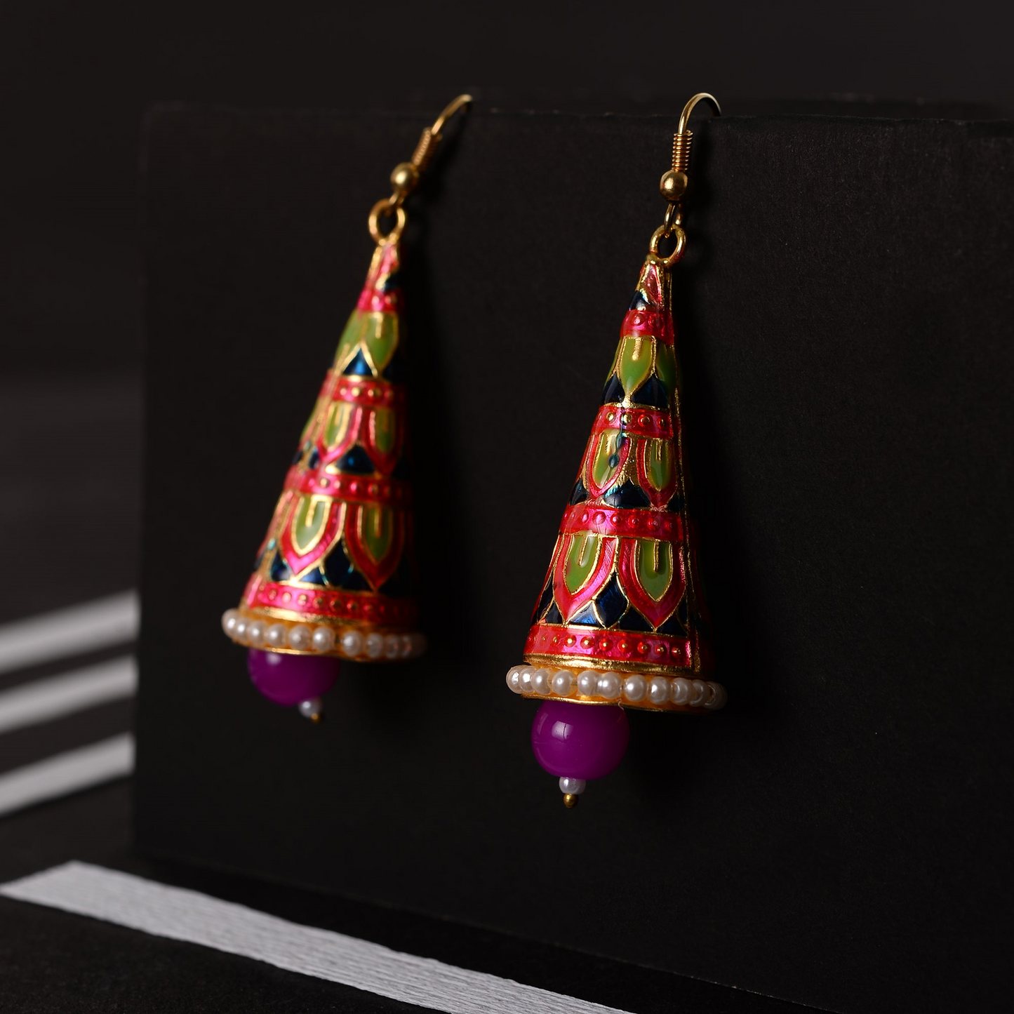 Eva- Stone Studded Hanging Pearl Dangler Earrings
