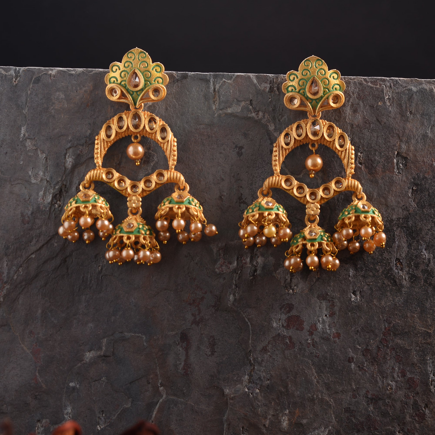 Gargi- Stone Studded Hanging Pearl Dangler Earrings
