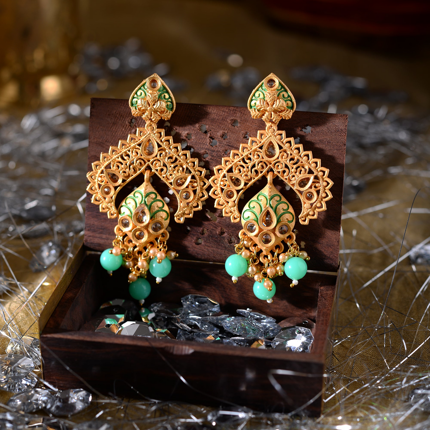 Gauri- Stone Studded Hanging Pearl Dangler Earrings