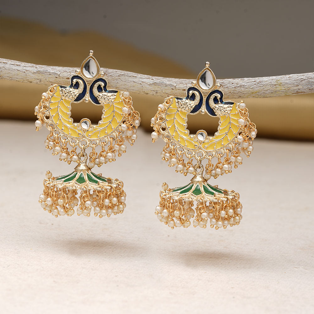 Hansini- Stone Studded Hanging Pearl Dangler Earrings(Multicolored)