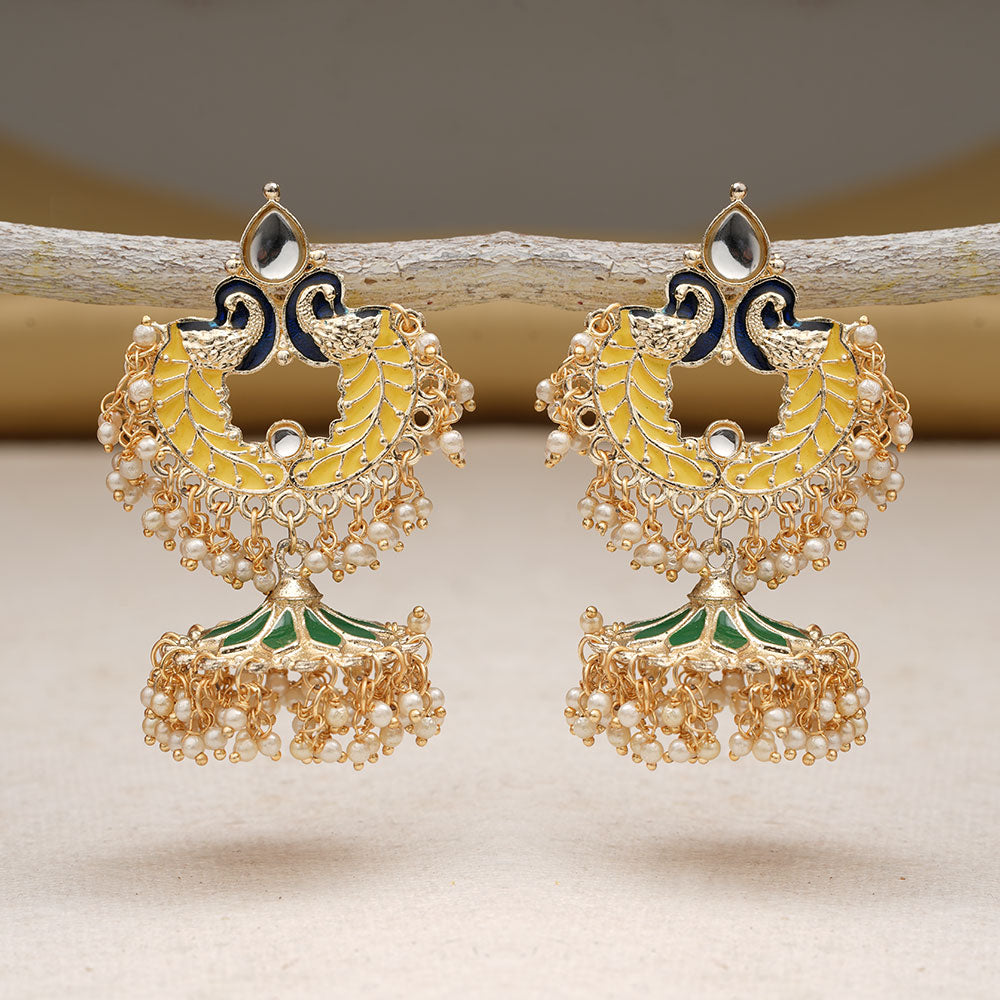 Hansini- Stone Studded Hanging Pearl Dangler Earrings(Multicolored)