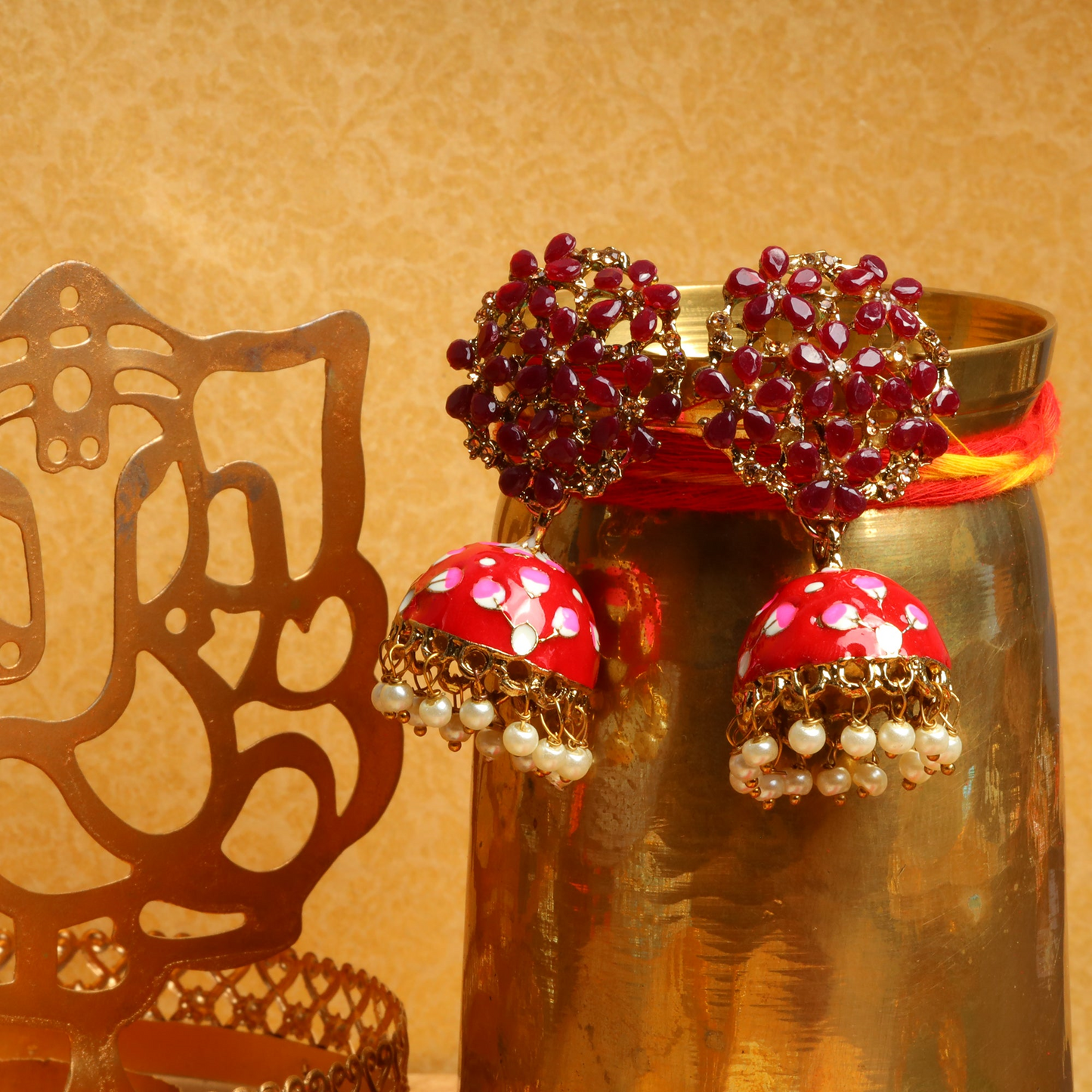 Heeya- Stone Studded Hanging Pearl Jhumka Earrings(Dak Maroon)