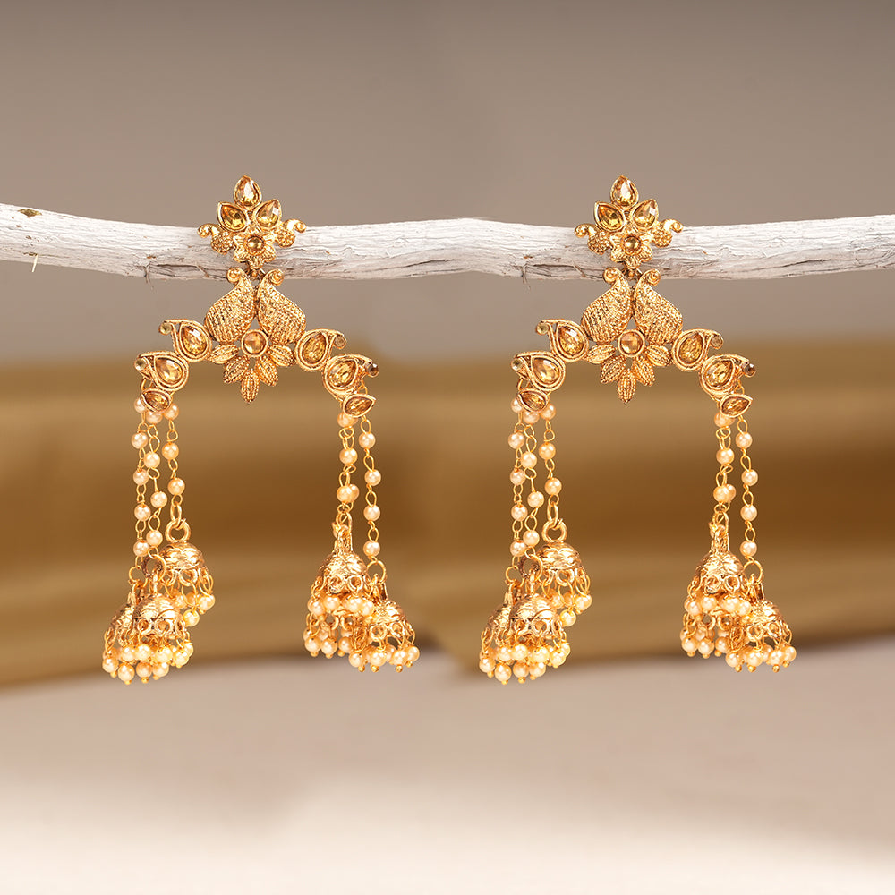 Ihita- Stone Studded Hanging Pearl Dangler Earrings