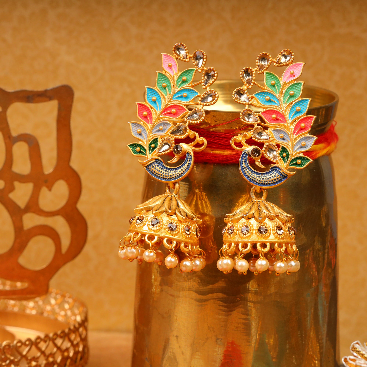 Inaaya- Stone Studded Hanging Pearl Jhumka Earrings
