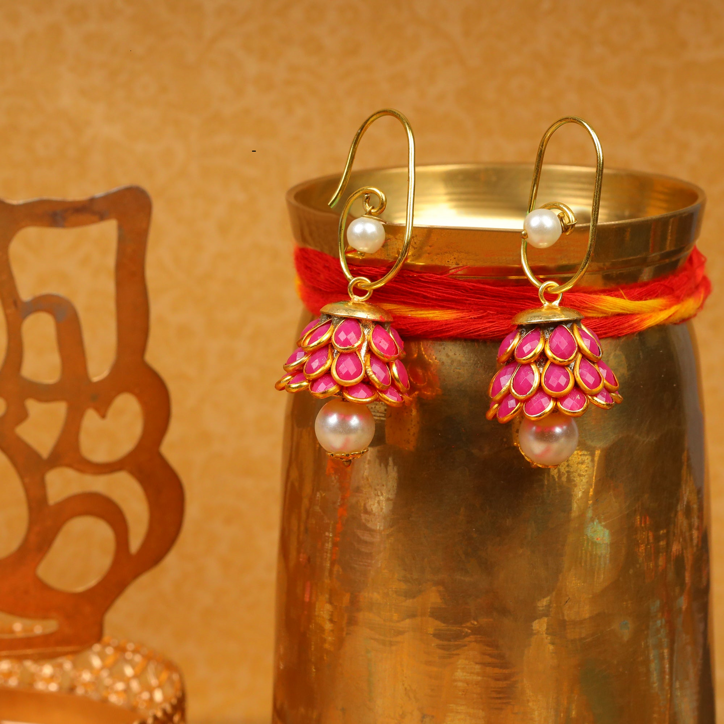 Ishani- Hanging Pearl Jhumki Earrings(Pink)