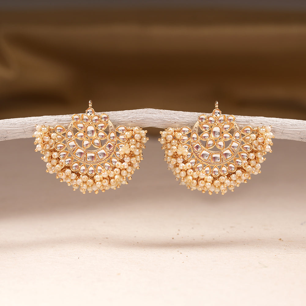 Jhanvi- Stone Studded Hanging Pearl Jhumki Earrings