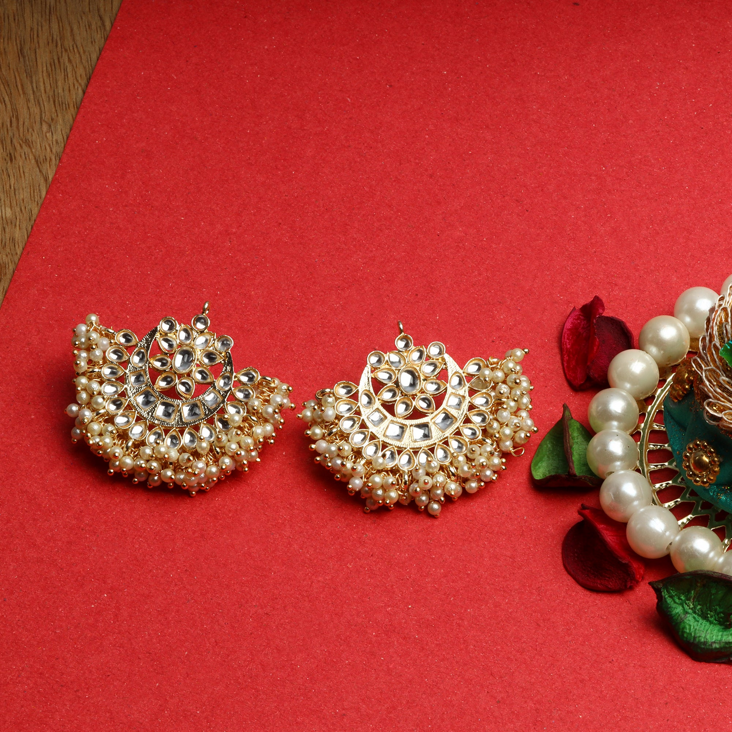Jhanvi- Stone Studded Hanging Pearl Jhumki Earrings