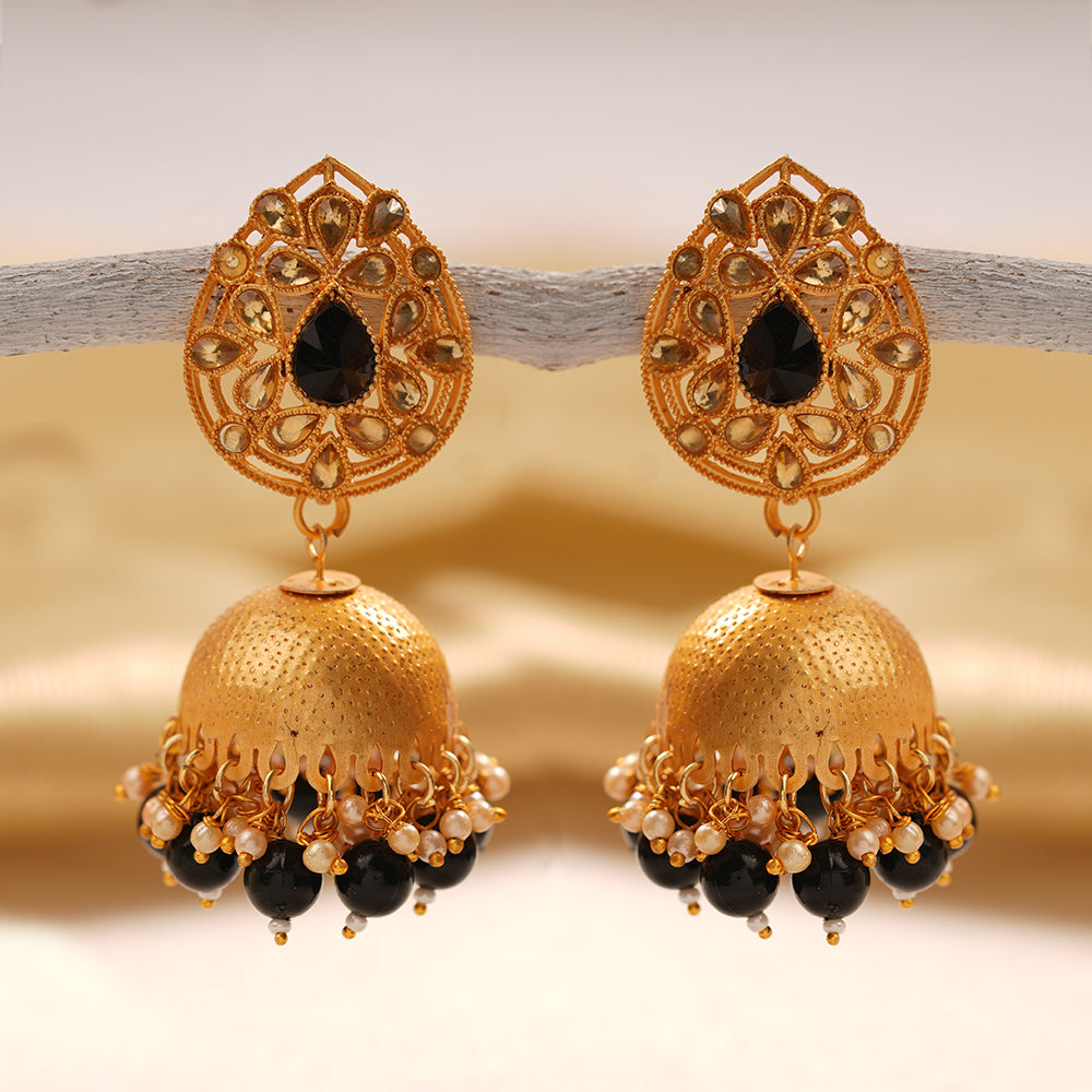 Kanika- Stone Studded Hanging Pearl Jhumki Earrings
