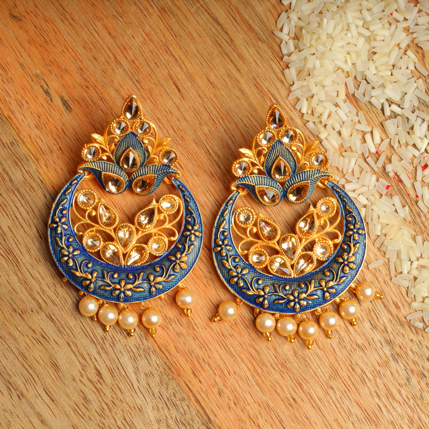 Kashvi- Stone Studded Hanging Pearl Dangler Earrings