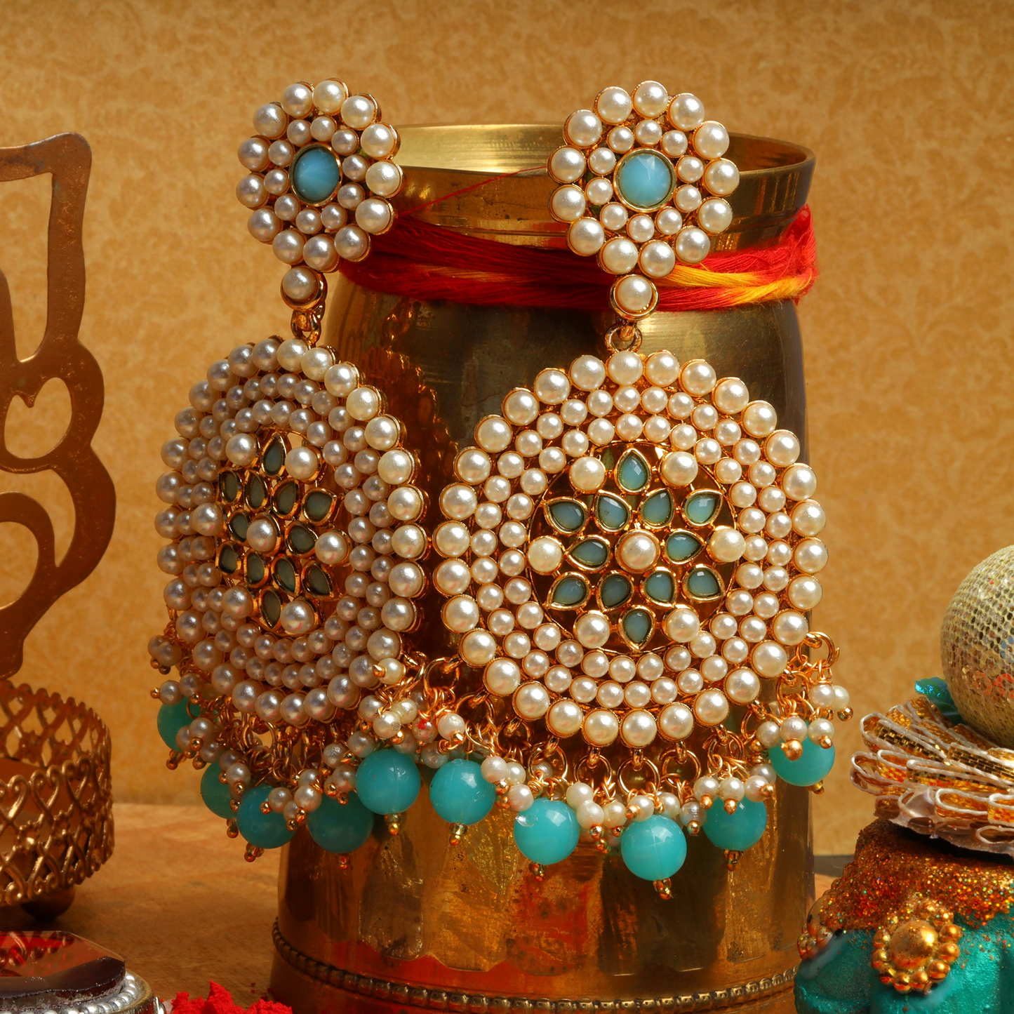 Kavya- Stone Studded Hanging Pearl Dangler Earrings