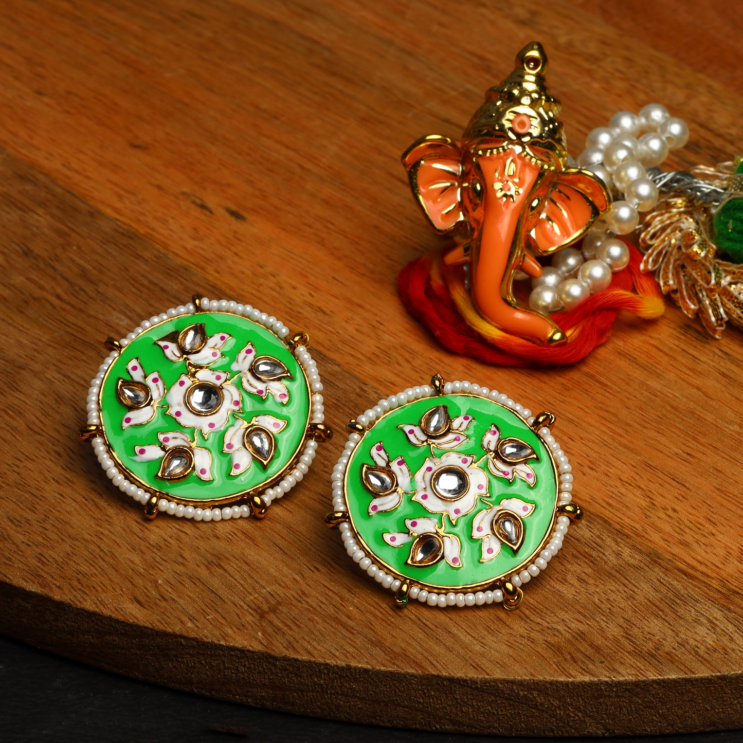 Kriti- Pearl Framed Stud Earrings(Parrot Green)
