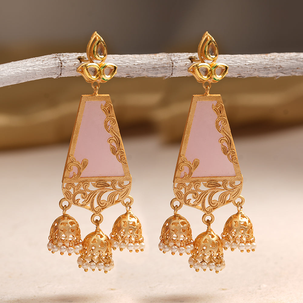 Krisha- Stone Studded Hanging Pearl Dangler Earrings